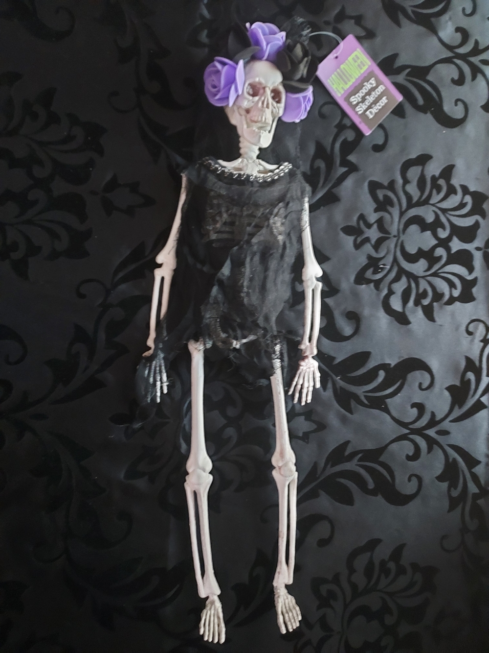 Purple Skeleton Costume Accessory with Floral Headpiece